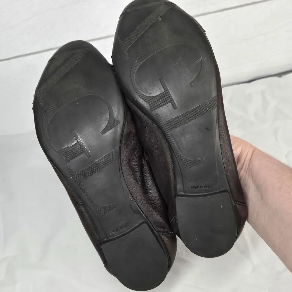 AGL Attilio Giusti Leombruni Ballet Flats Cap Toe Leather Gold Buckle 37.5 7.5